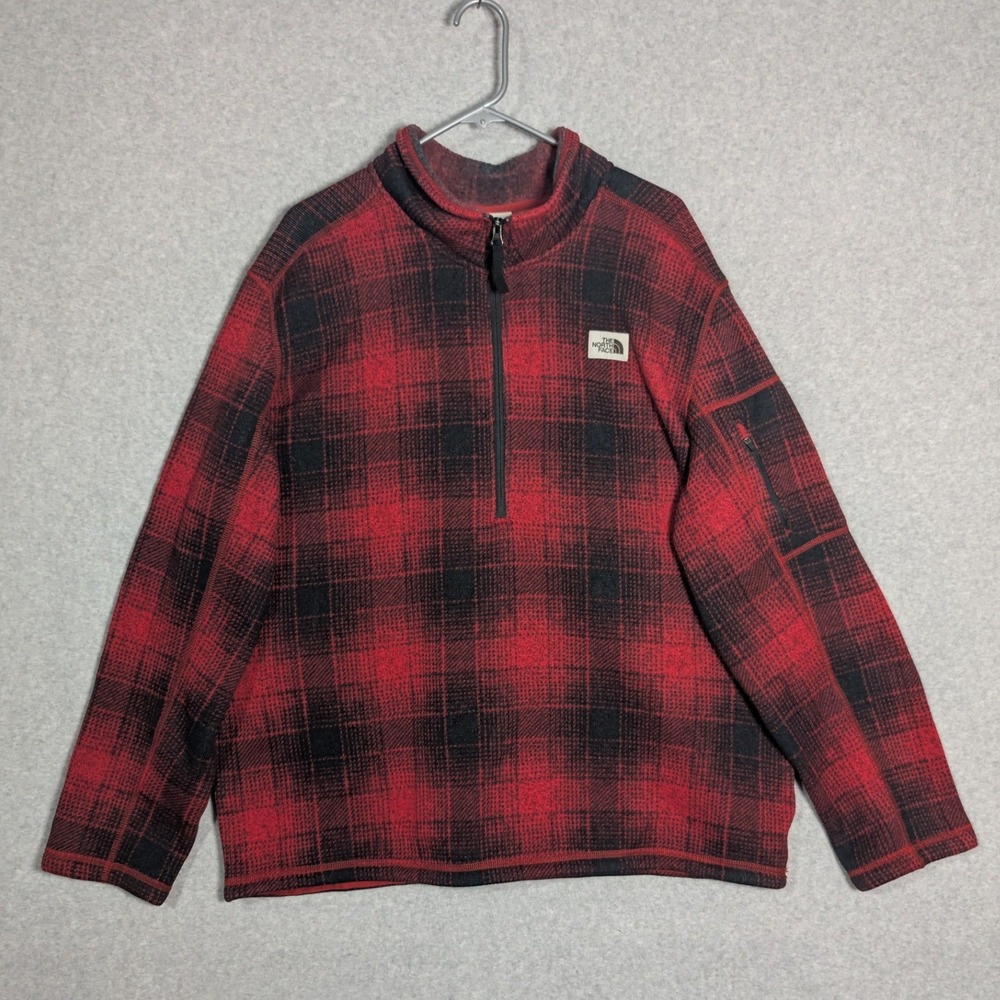 The North Face Sweater Quarter Zip Pullover Mens XXL Red Plaid Fleece Lumberjack